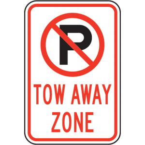 No Parking Tow Away Zone with Symbol Sign